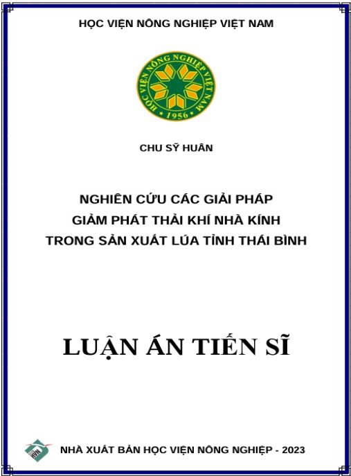 Luận án Nghiên cứu các giải pháp giảm phát thải khí nhà kính trong sản xuất lúa tỉnh Thái Bình