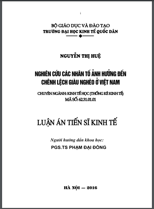 Luận án Nghiên cứu các nhân tố ảnh hưởng đến chênh lệch giàu nghèo ở Việt Nam