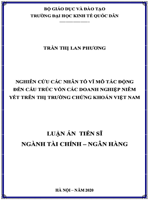 Luận án Nghiên cứu các nhân tố vĩ mô tác động đến cấu trúc vốn các doanh nghiệp niêm yết trên thị trường chứng khoán Việt Nam
