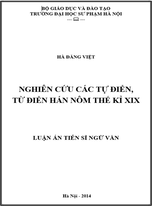 Luận án Nghiên cứu các tự điển – từ điển Hán Nôm thế kỉ XIX