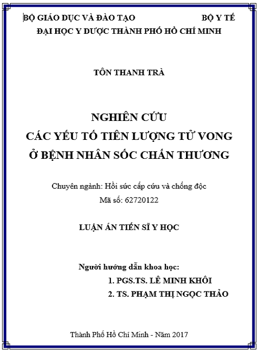 Luận án Nghiên cứu các yếu tố tiên lượng tử vong ở bệnh nhân sốc chấn thương