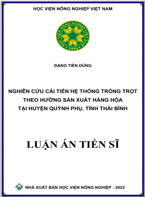 Luận án Nghiên cứu cải tiến hệ thống trồng trọt theo hướng sản xuất hàng hóa tại huyện Quỳnh Phụ, tỉnh Thái Bình