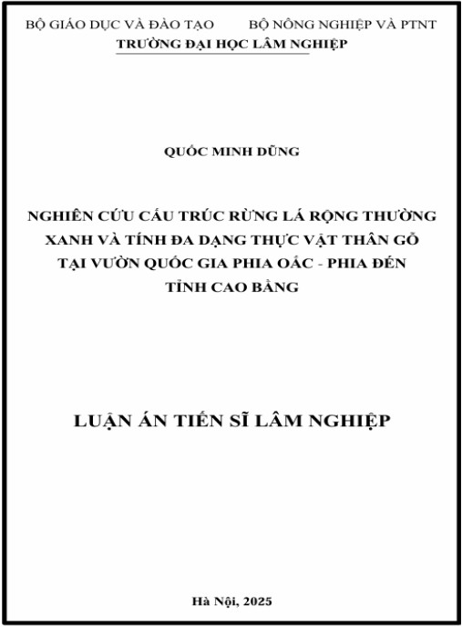 Luận án Nghiên cứu cấu trúc rừng lá rộng thường xanh và tính đa dạng thực vật thân gỗ tại Vườn Quốc gia Phia Oắc – Phia Đén, tỉnh Cao Bằng