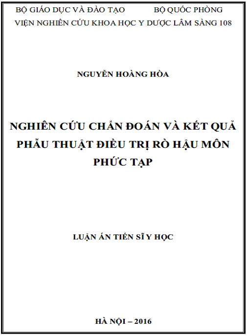 Luận án Nghiên cứu chẩn đoán và kết quả phẫu thuật điều trị rò hậu môn phức tạp
