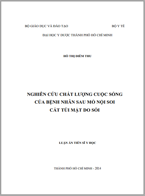 Luận án Nghiên cứu chất lượng cuộc sống của bệnh nhân sau mổ nội soi cắt túi mật do sỏi