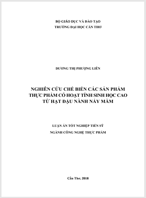 Luận án Nghiên cứu chế biến các sản phẩm thực phẩm có hoạt tính sinh học cao từ hạt đâu nành nẩy mầm
