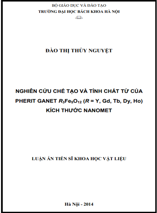 Luận án Nghiên cứu chế tạo và tính chất từ của pherit ganet R3Fe5O12 (R = Y, Gd, Tb, Dy, Ho) kích thước nanomet