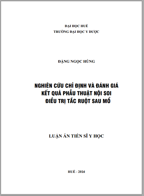 Luận án Nghiên cứu chỉ định và đánh giá kết quả phẫu thuật nội soi điều trị tắc ruột sau mổ