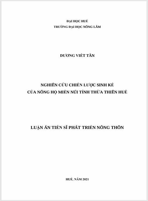 Luận án Nghiên cứu chiến lược sinh kế của nông hộ miền núi tỉnh Thừa Thiên Huế.