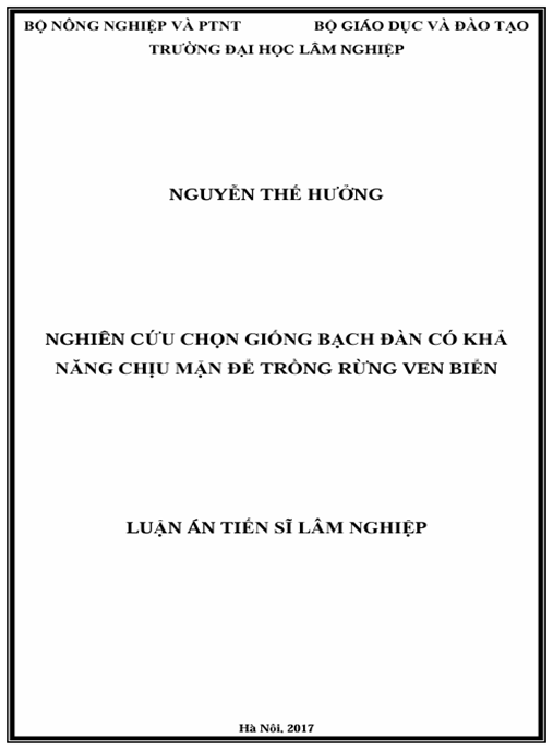 Luận án Nghiên cứu chọn giống bạch đàn có khả năng chịu mặn để trồng rừng ven biển.