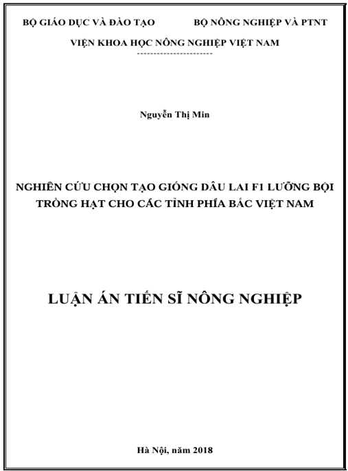 Luận án Nghiên cứu chọn tạo giống dâu lai F1 lưỡng bội trồng hạt cho cách tỉnh phía Bắc Việt Nam