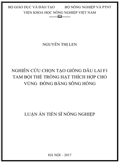 Luận án Nghiên cứu chọn tạo giống dâu lai F1 tam bội thể trồng hạt thích hợp cho vùng đồng bằng sông Hồng