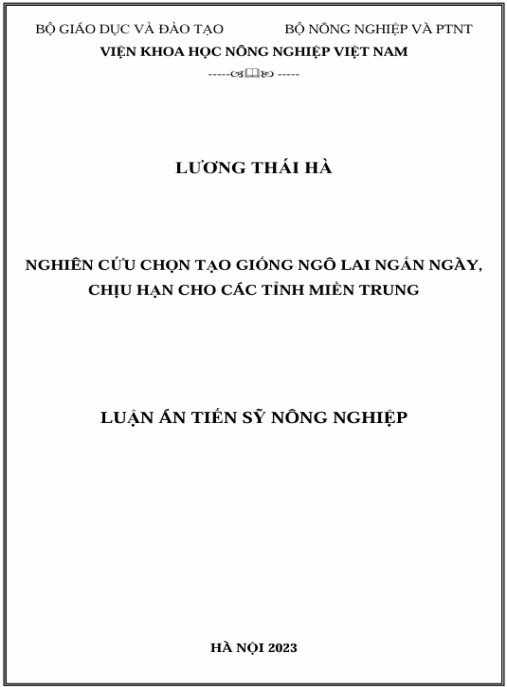 Luận án Nghiên cứu chọn tạo giống ngô lai ngắn ngày, chịu hạn cho các tỉnh Miền Trung