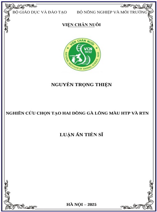 Luận án Nghiên cứu chọn tạo hai dòng gà lông màu HTP và RTN