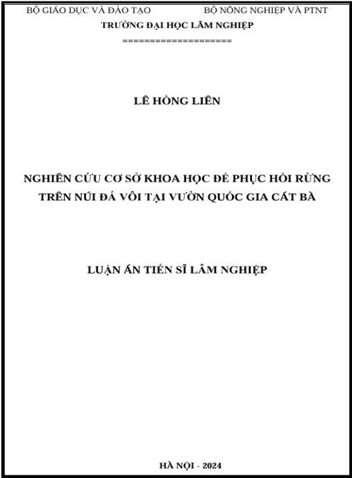 Luận án Nghiên cứu cơ sở khoa học để phục hồi rừng trên núi đá vôi tại vườn quốc gia Cát Bà