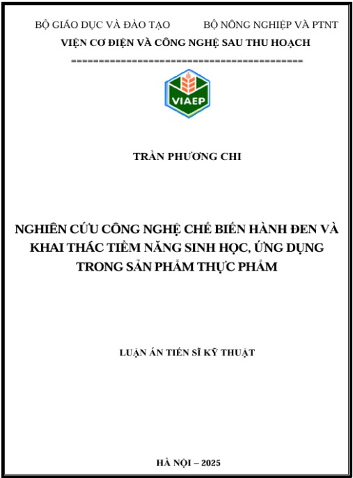 Luận án Nghiên cứu công nghệ chế biến hành đen và khai thác tiềm năng sinh học, ứng dụng trong công nghệ thực phẩm