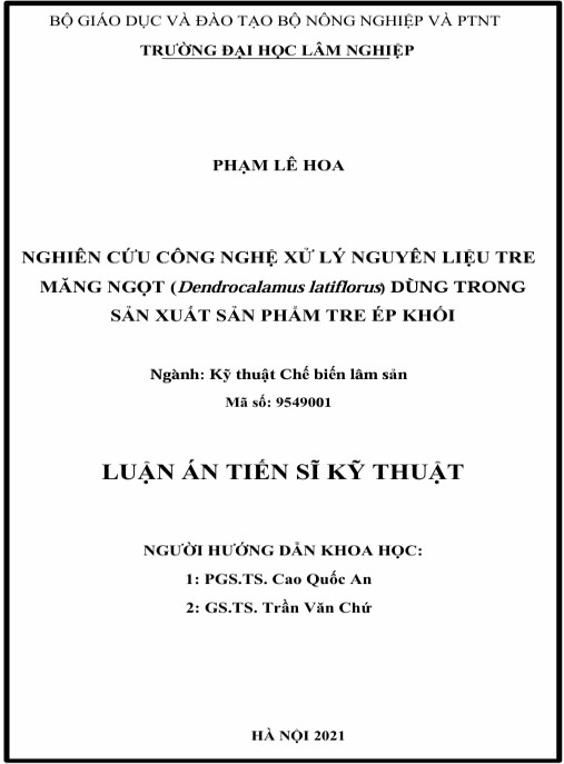 Luận án Nghiên cứu công nghệ xử lý nguyên liệu tre măng ngọt (Dendrocalamus latiflorus) dùng trong sản xuất sản phẩm tre ép khối