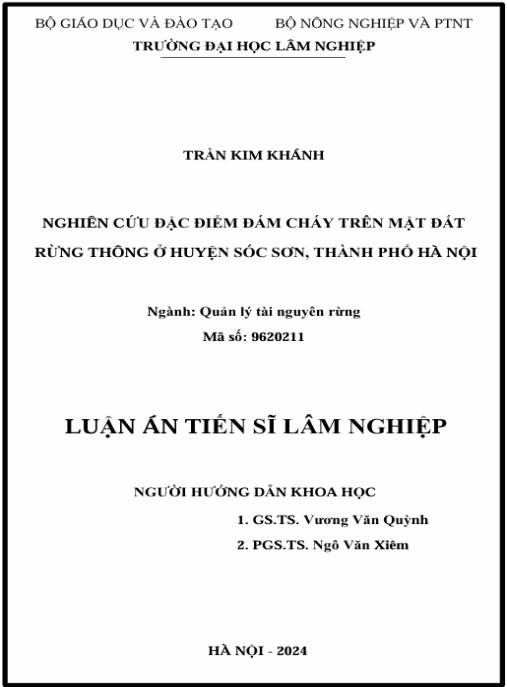 Luận án Nghiên cứu đặc điểm đám cháy trên mặt đất rừng Thông ở huyện Sóc Sơn, thành phố Hà Nội