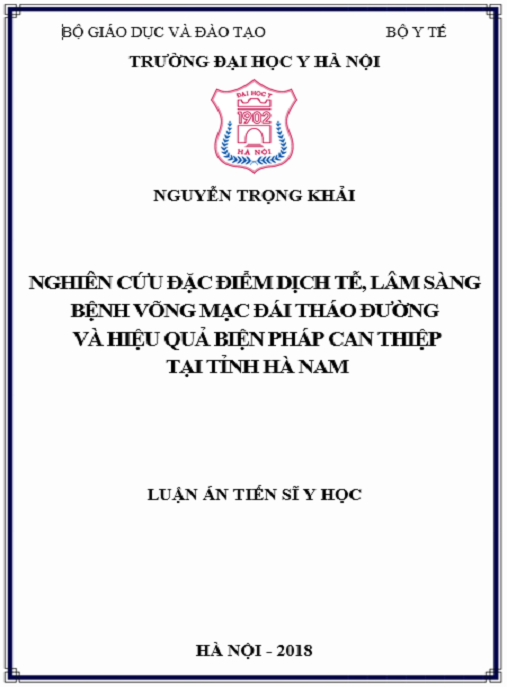 Luận án Nghiên cứu đặc điểm dịch tễ, lâm sàng bệnh võng mạc đái tháo đường và hiệu quả biện pháp can thiệp tại tỉnh Hà Nam