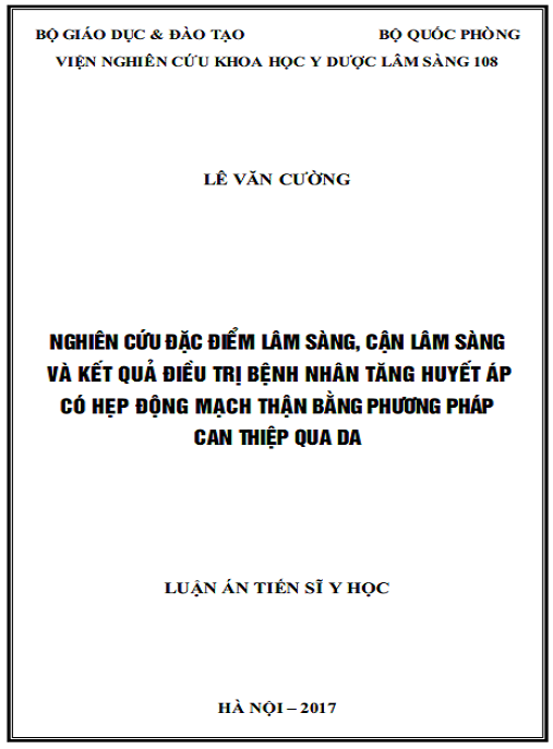 Luận án Nghiên cứu đặc điểm lâm sàng, cận lâm sàng và kết quả điều trị bệnh nhân tăng huyết áp có hẹp động mạch thận bằng phương pháp can thiệp qua da