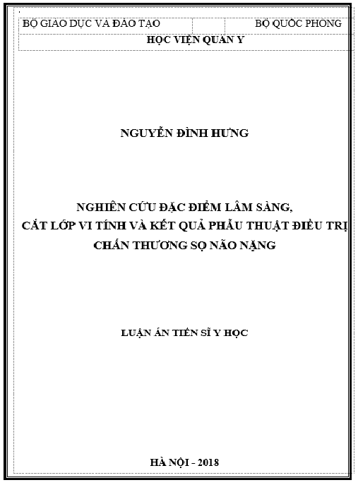 Luận án Nghiên cứu đặc điểm lâm sàng, cắt lớp vi tính và kết quả phẫu thuật điều trị chấn thương sọ não nặng