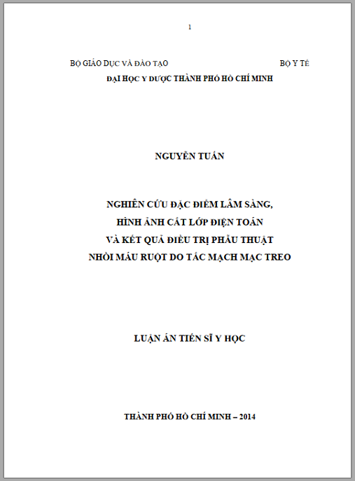 Luận án Nghiên cứu đặc điểm lâm sàng, hình ảnh cắt lớp điện toán và kết quả điều trị phẫu thuật nhồi máu ruột do tắc mạch mạc treo