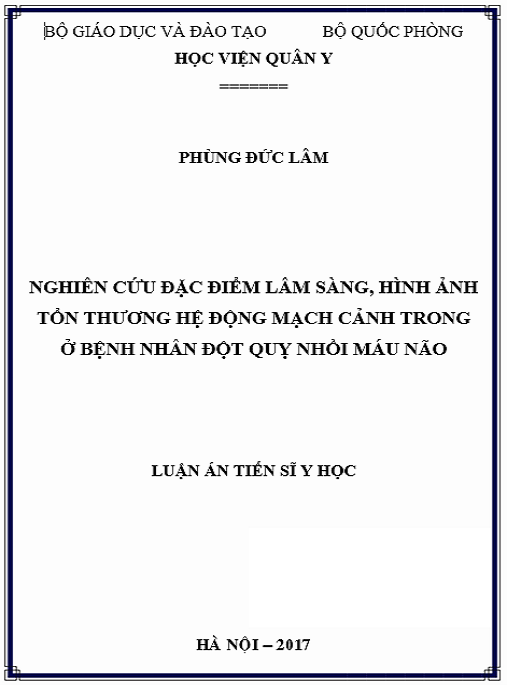 Luận án Nghiên cứu đặc điểm lâm sàng, hình ảnh tổn thương hệ động mạch cảnh trong ở bệnh nhân đột quỵ nhồi máu não