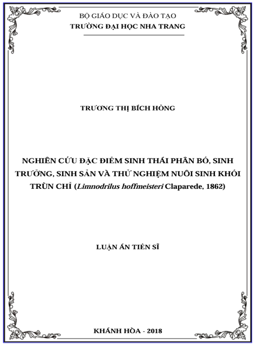 Luận án Nghiên cứu đặc điểm sinh thái phân bố, sinh trưởng, sinh sản và thử nghiệm nuôi sinh khối trùn chi (Limnodrilus hoffmeisteri Claparede, 1862)