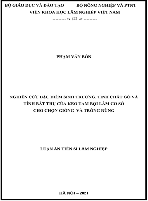 Luận án Nghiên cứu đặc điểm sinh trưởng, tính chất gỗ và tính bất thụ của keo tam bội làm cơ sở cho chọn giống và trồng rừng