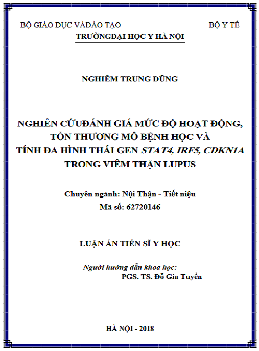 Luận án Nghiên cứu đánh giá mức độ hoạt động, tổn thương mô bệnh học và tính đa hình thái gen STAT4; IRF5; CDKN1A trong viêm thận lupus