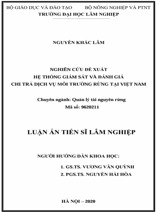 Luận án Nghiên cứu đề xuất Hệ thống Giám sát và Đánh giá Chi trả Dịch vụ môi trường rừng tại Việt Nam
