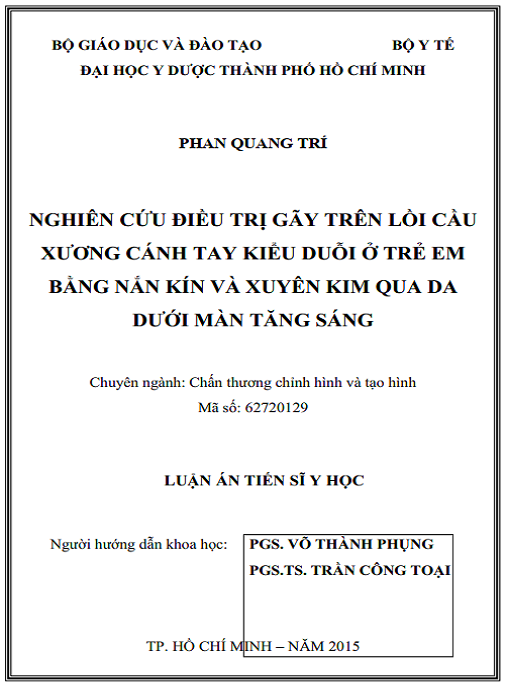 Luận án Nghiên cứu điều trị gãy trên lồi cầu xương cánh tay kiểu duỗi ở trẻ em bằng nắn kín và xuyên kim qua da dưới màn tăng sáng