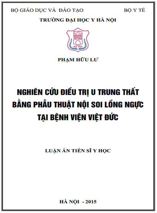 Luận án Nghiên cứu điều trị u trung thất bằng phẫu thuật nội soi lồng ngực tại bệnh viện Việt Đức