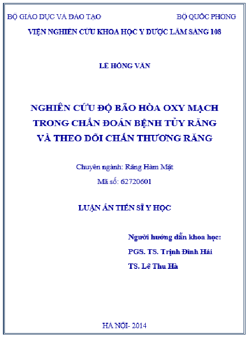 Luận án Nghiên cứu độ bão hòa oxy mạch trong chẩn đoán bệnh tủy răng và theo dõi chấn thương răng