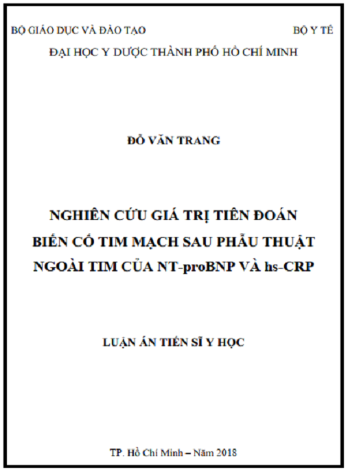 Luận án Nghiên cứu giá trị tiên đoán biến cố tim mạch sau phẫu thuật ngoài tim của NT-proBNP và hs-CRP