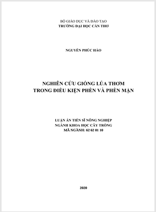 Luận án Nghiên cứu giống lúa thơm trong điều kiện phèn và phèn mặn