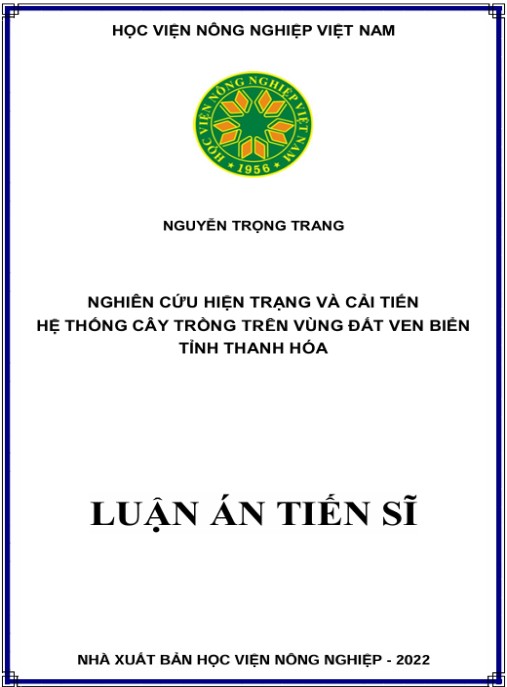 Luận án Nghiên cứu hiện trạng và cải tiến hệ thống cây trồng trên vùng đất ven biển tỉnh Thanh Hóa.