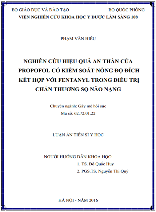 Luận án Nghiên cứu hiệu quả an thần của propofol có kiểm soát nồng độ đích kết hợp với fentanyl trong điều trị chấn thương sọ não nặng