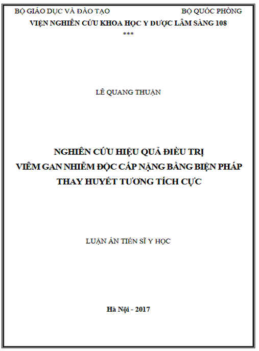 Luận án Nghiên cứu hiệu quả điều trị viêm gan nhiễm độc cấp nặng bằng biện pháp thay huyết tương tích cực