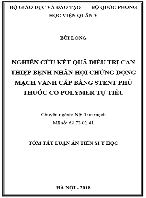 Luận án Nghiên cứu kết quả điều trị can thiệp bệnh nhân hội chứng động mạch vành cấp bằng stent phủ thuốc có polymer tự tiêu
