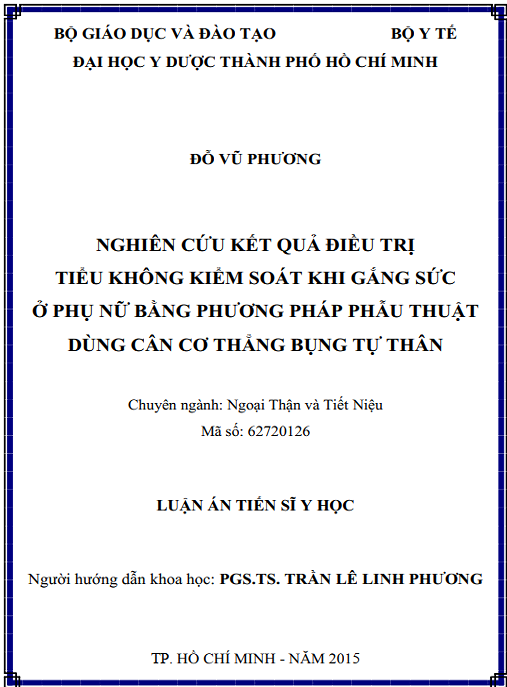 Luận án Nghiên cứu kết quả điều trị tiểu không kiểm soát khi gắng sức ở phụ nữ bằng phương pháp phẫu thuật dùng cân cơ thẳng bụng tự thân