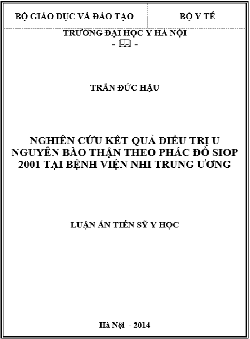 Luận án Nghiên cứu kết quả điều trị u nguyên bào thận theo phác đồ SIOP 2001 tại Bệnh viện Nhi Trung ương