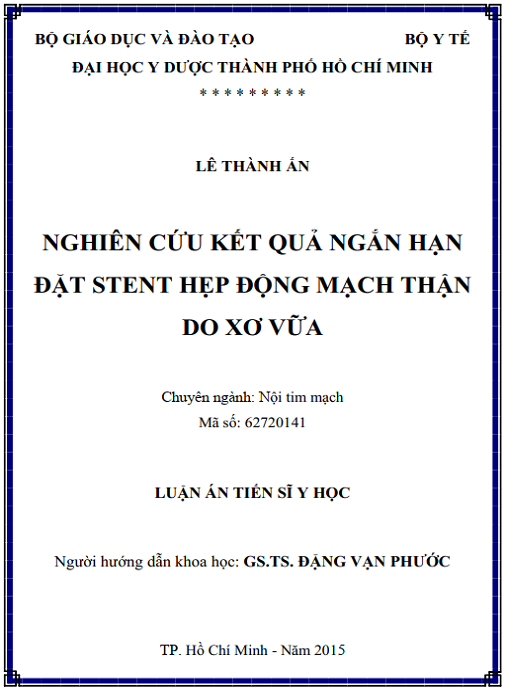 Luận án Nghiên cứu kết quả ngắn hạn đặt Stent hẹp động mạch thận do xơ vữa