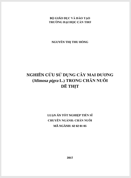 Luận án Nghiên cứu khả năng sử dụng cây Mai dương (Mimosa pigra L.) trong chăn nuôi dê thịt.
