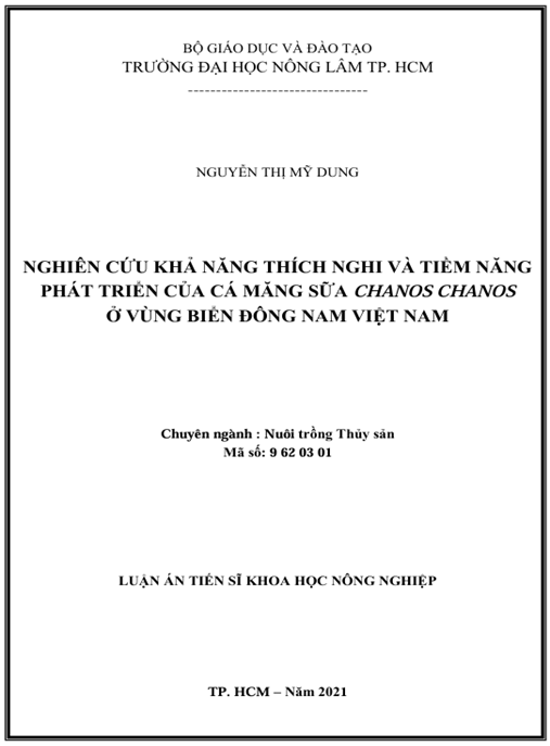 Luận án Nghiên cứu khả năng thích nghi và tiềm năng phát triển của cá Măng sữa Chanos chanos ở vùng biển Đông nam Việt Nam
