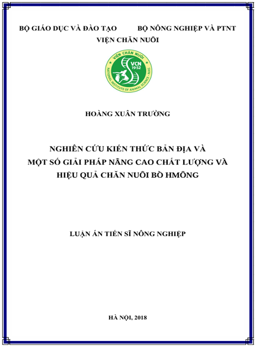 Luận án Nghiên cứu kiến thức bản địa và một số giải pháp nâng cao chất lượng và hiệu quả chăn nuôi bò Hmông