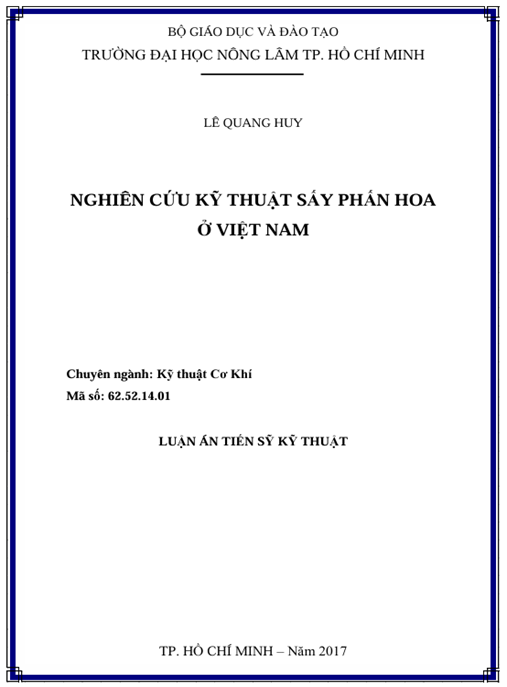 Luận án Nghiên cứu kỹ thuật sấy phấn hoa ở Việt Nam