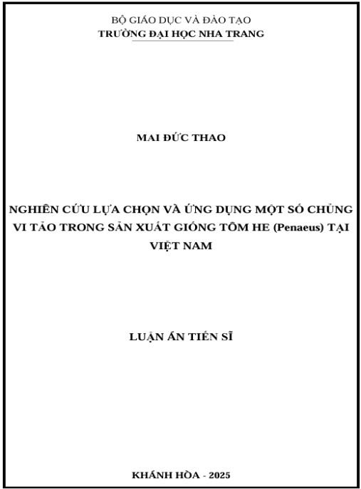 Luận án Nghiên cứu lựa chọn và ứng dụng một số chủng vi tảo trong sản xuất giống tôm he (Penaeus) tại Việt Nam