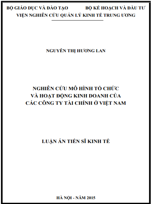 Luận án Nghiên cứu mô hình tổ chức và hoạt động kinh doanh của các công ty tài chính ở Việt Nam.