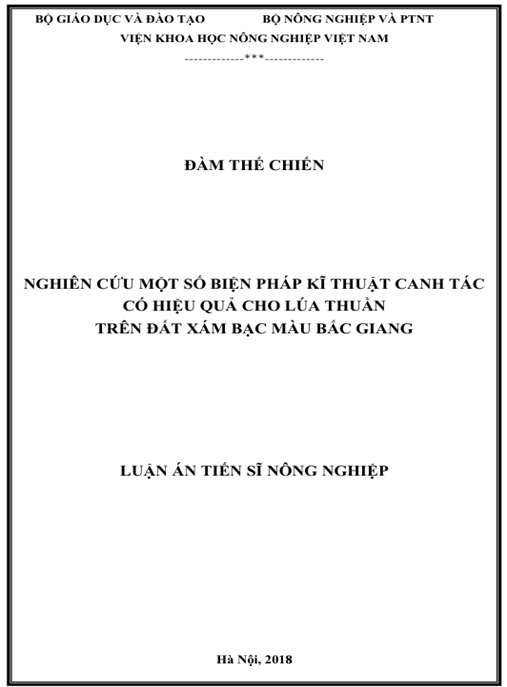 Luận án Nghiên cứu một số biện pháp kỹ thuật canh tác có hiệu quả cho lúa thuần trên đất xám bạc màu Bắc Giang